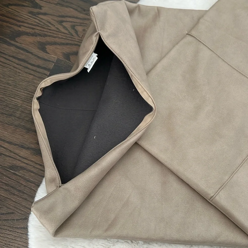 Set of Two Faux Leather Pillow Covers, beige color, 16x16